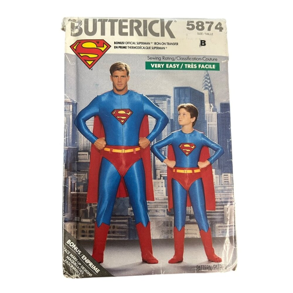 Butterick Superman Costume Pattern‎ 5874 Vintage Men’s & Child Size NIP